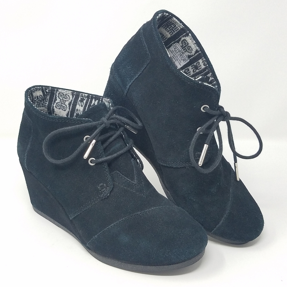 TOMS | Desert Wedge Bootie Black Suede‎ Classic 8